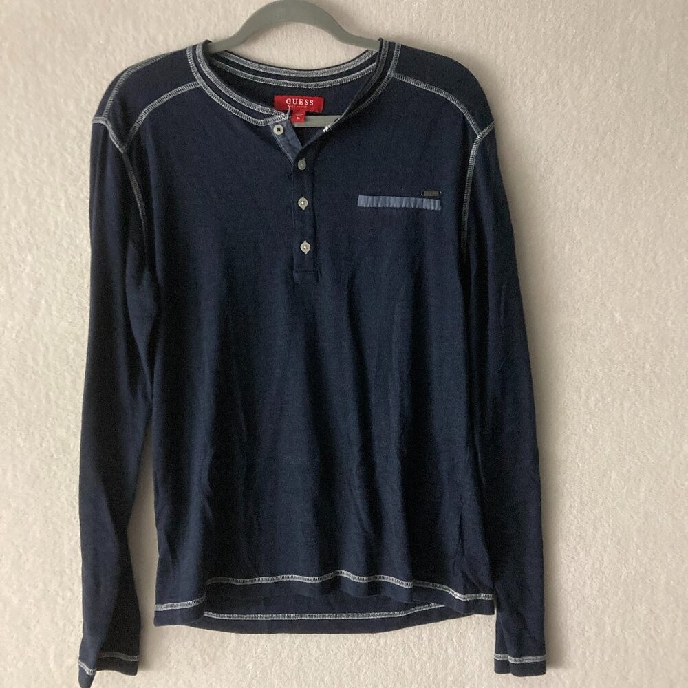 Guess Los Angeles Long-Sleeve Henley shirt. Men's  M/Navy Blue